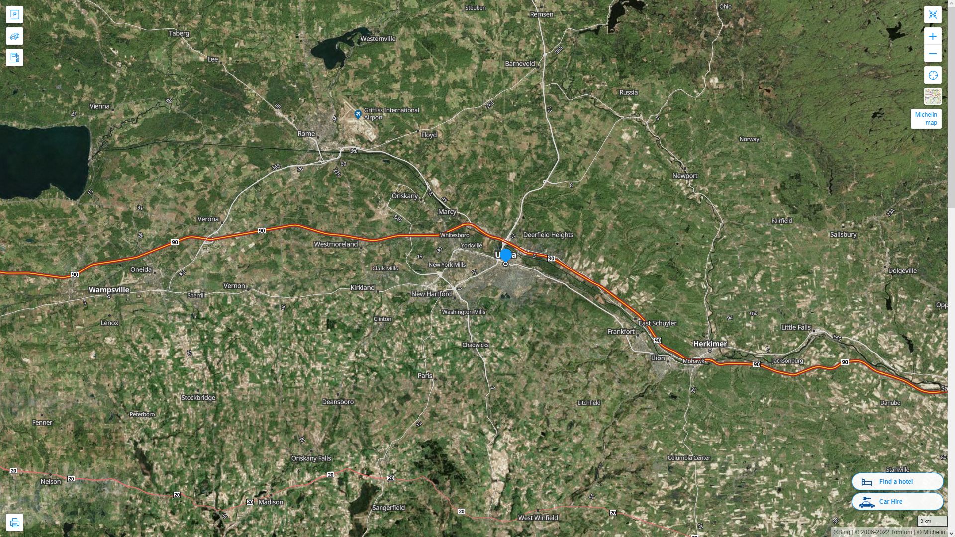 Utica New York Highway and Road Map with Satellite View